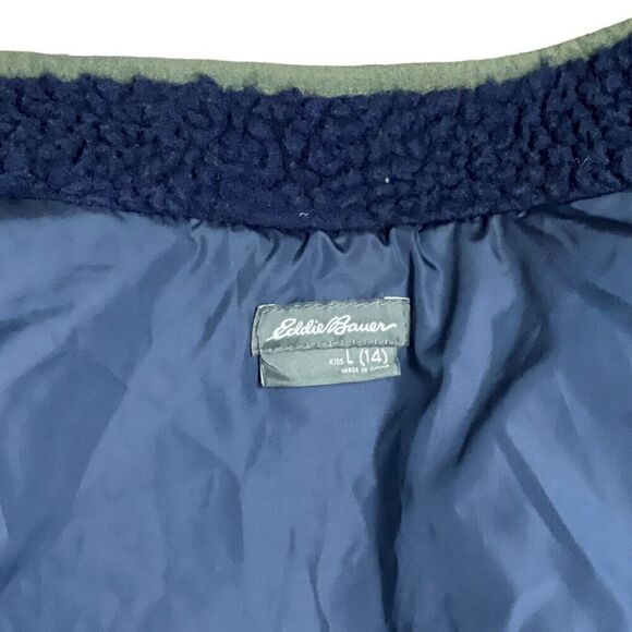 Eddie Bauer Jacket Youth L 14 Blue Zip Sherpa Fleece Layer Pockets Collarless - Picture 3 of 9